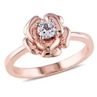 Womens Lab Created White Sapphire 18K Rose Gold Over Silver Flower Cocktail Ring