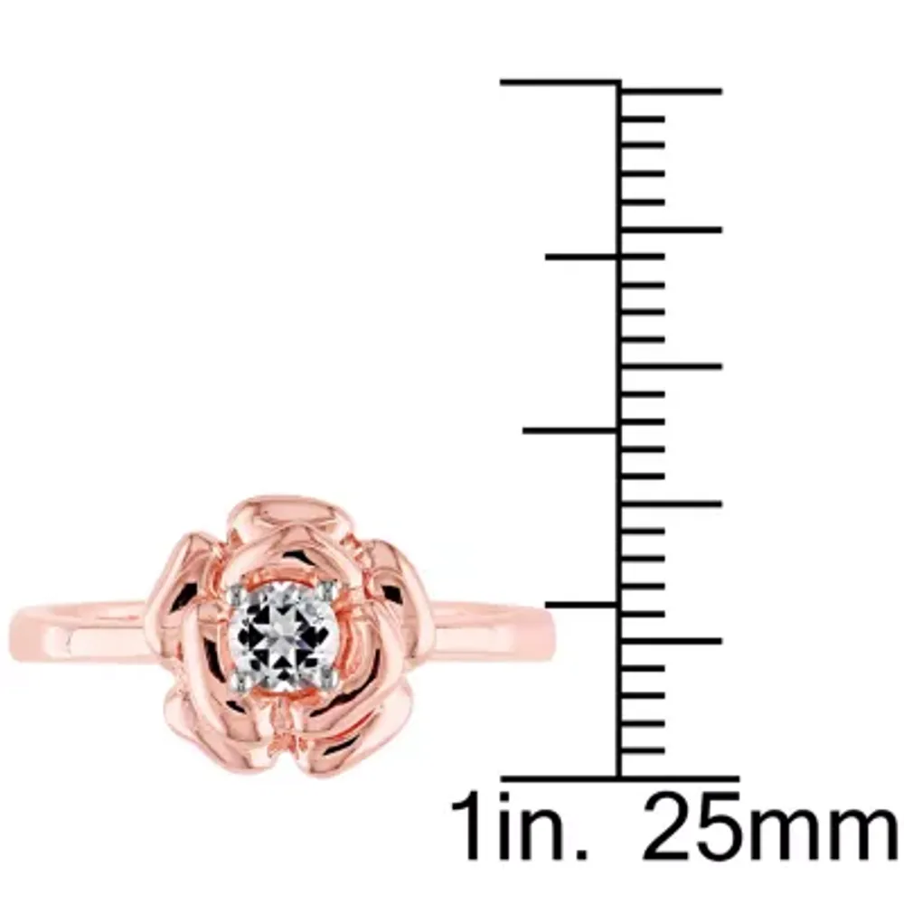 Womens Lab Created White Sapphire 18K Rose Gold Over Silver Flower Cocktail Ring