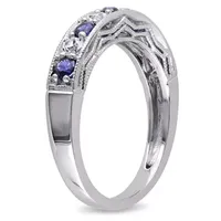 Modern Bride Gemstone 2MM Lab Created Blue Sapphire Sterling Silver Wedding Band