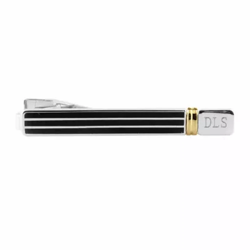 Engravable Black Silver & Gold Tie Bar