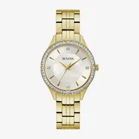 Bulova Crystal Womens Gold Tone Stainless Steel Bracelet Watch 98l274