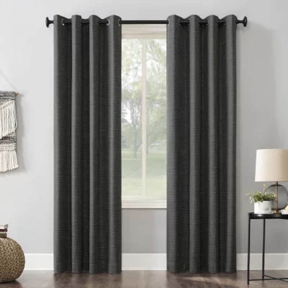 Sun Zero Kline Burlap Weave Thermal Extreme Energy Saving 100% Blackout Grommet Top Single Curtain Panel