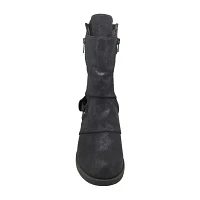 Pop Womens Hailey Moto Block Heel Combat Boots