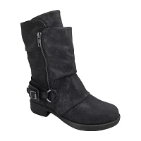 Pop Womens Hailey Moto Block Heel Combat Boots