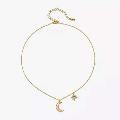 Bijoux Bar Delicates Gold Tone Glass 16 Inch Link Moon Star Pendant Necklace