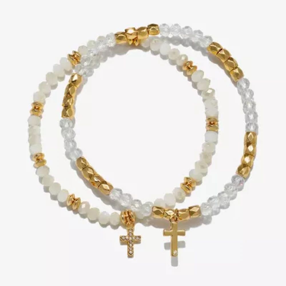 Bijoux Bar Delicates Gold Tone 2-pc. Cross Bracelet Set