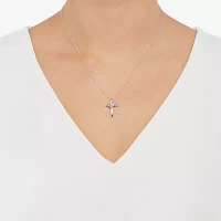 Womens Diamond Accent Natural White Diamond 14K Rose Gold Over Silver Sterling Silver Cross Pendant Necklace