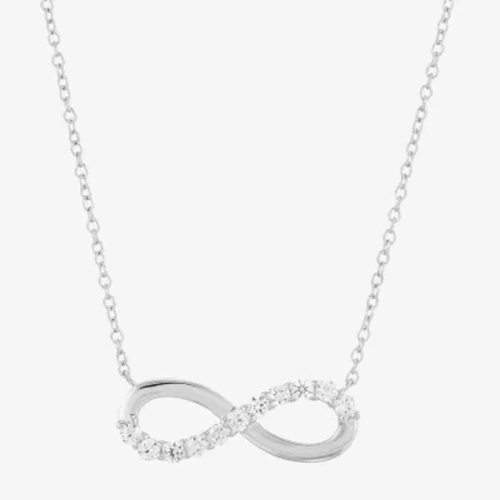 Womens Lab Created White Sapphire Sterling Silver Infinity Pendant Necklace