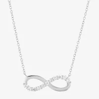 Womens Lab Created White Sapphire Sterling Silver Infinity Pendant Necklace