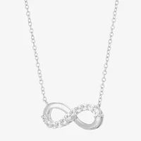 Womens Lab Created White Sapphire Sterling Silver Infinity Pendant Necklace