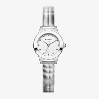 Bering Womens Crystal Silver Tone Mesh Bracelet Watch-11125-000