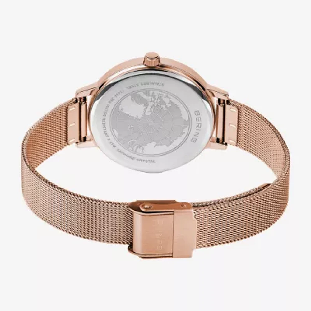 Bering Womens Rose Goldtone Crystal Accent Mesh Bracelet Watch-13434-366