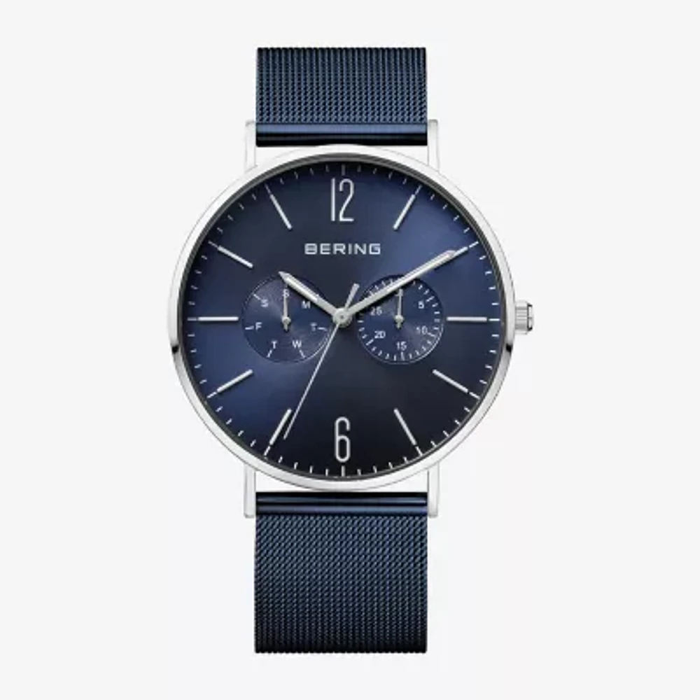 Bering Mens Multi-Function Blue Stainless Steel Bracelet Watch 14240-303