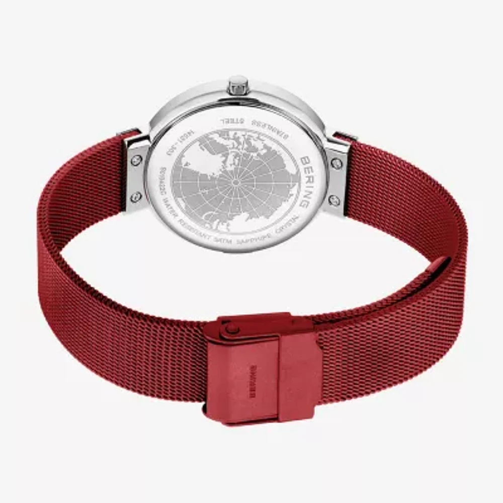 Bering Mesh Womens Red Stainless Steel Bracelet Watch 14531-303