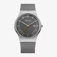 Bering Mens Gray Stainless Steel Bracelet Watch 11938-007