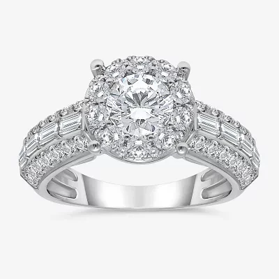 (I / I1) Womens 2 CT. T.W. Lab Grown White Diamond 10K Gold Round Side Stone Engagement Ring