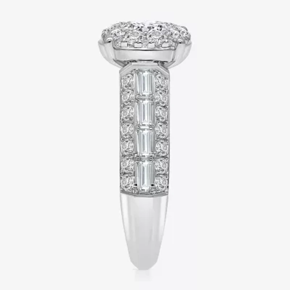 I / I1) Womens 2 CT. T.W. Lab Grown White Diamond 10K Gold Round Side Stone Engagement Ring