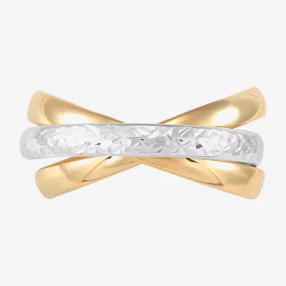 Made Italy 3MM 10K Two Tone Gold Round Band