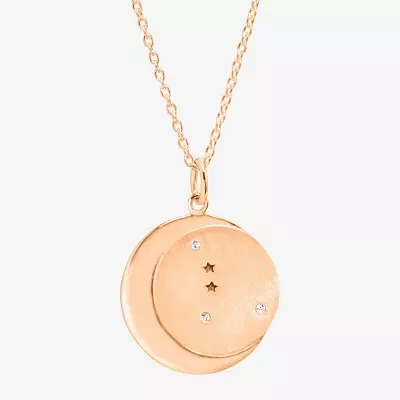 Womens Lab Created White Crystal 14K Rose Gold Over Silver 14K Rose Gold Circle Pendant Necklace