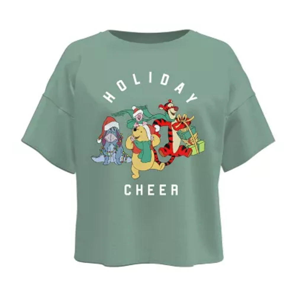 Disney Collection Little & Big Girls Crew Neck Short Sleeve Winnie The Pooh Holiday Graphic T-Shirt