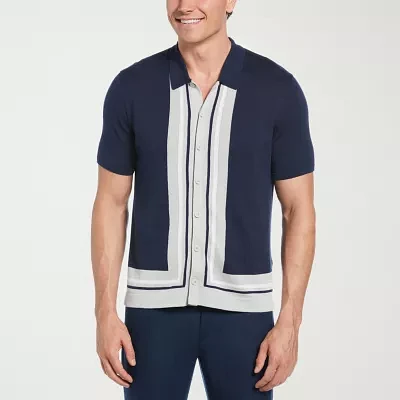 Cubavera Colorblock Coatfront Mens Short Sleeve Cardigan