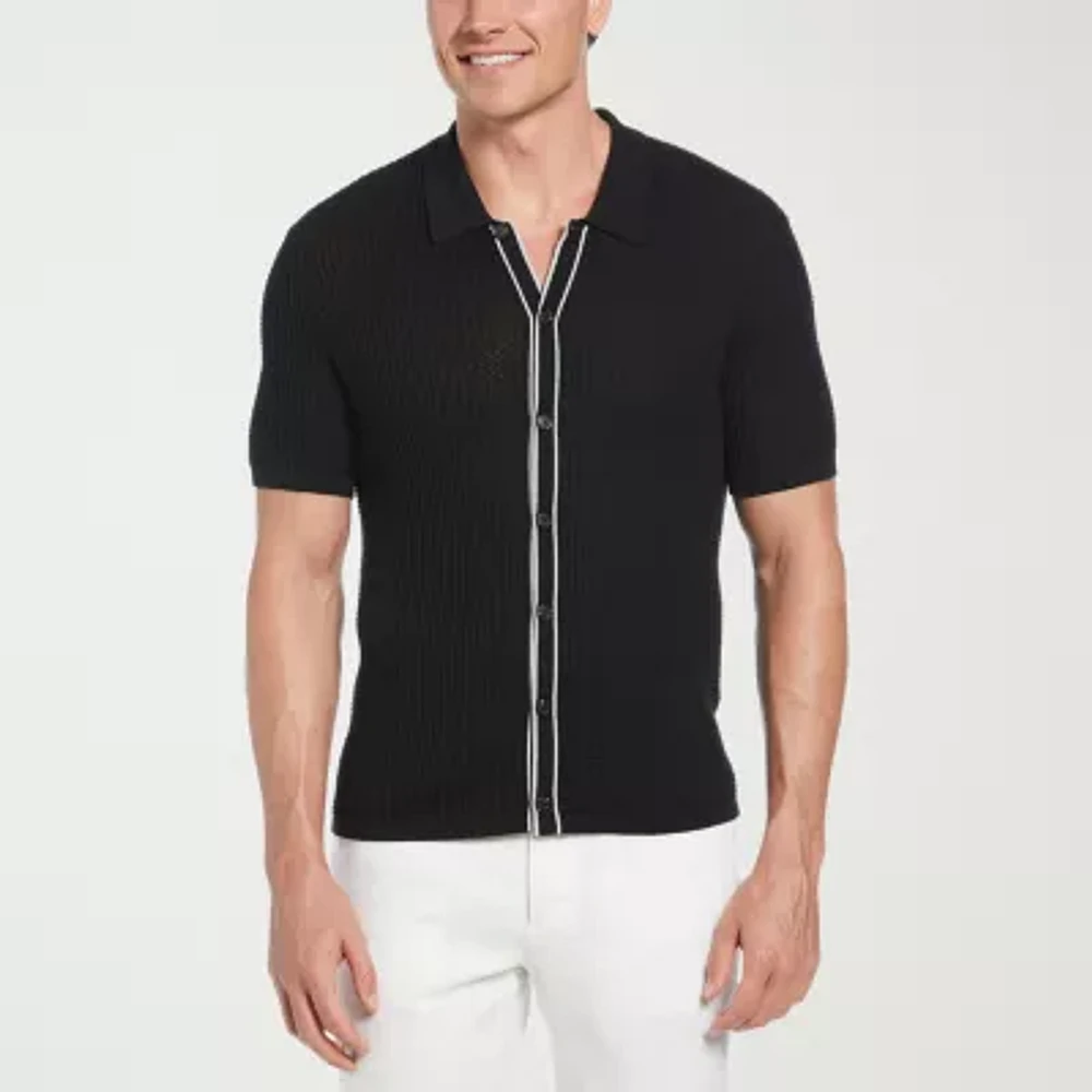 Cubavera Coatfront Mens Short Sleeve Cardigan