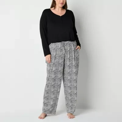 Liz Claiborne Cool and Calm Womens Plus Long Sleeve 2-pc. Pant Pajama Set