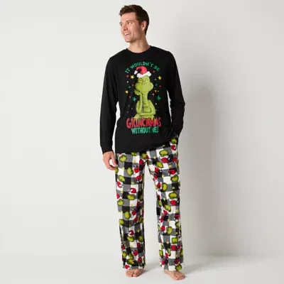 Mens Dr. Seuss Grinch Crew Neck Long Sleeve 2-pc. Matching Family Pant Pajama Set