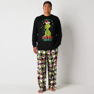 Mens Dr. Seuss Grinch Big Crew Neck Long Sleeve 2-pc. Matching Family Pant Pajama Set