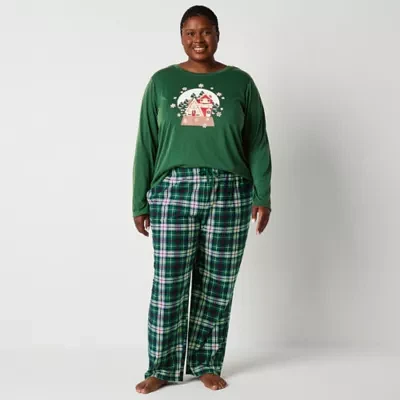 North Pole Trading Co. Womens Plus Crew Neck Long Sleeve Matching Family Pant Pajama Set