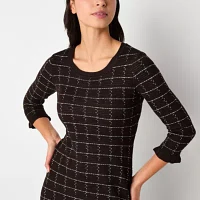 Studio 1 Womens 3/4 Sleeve Sweater Dress