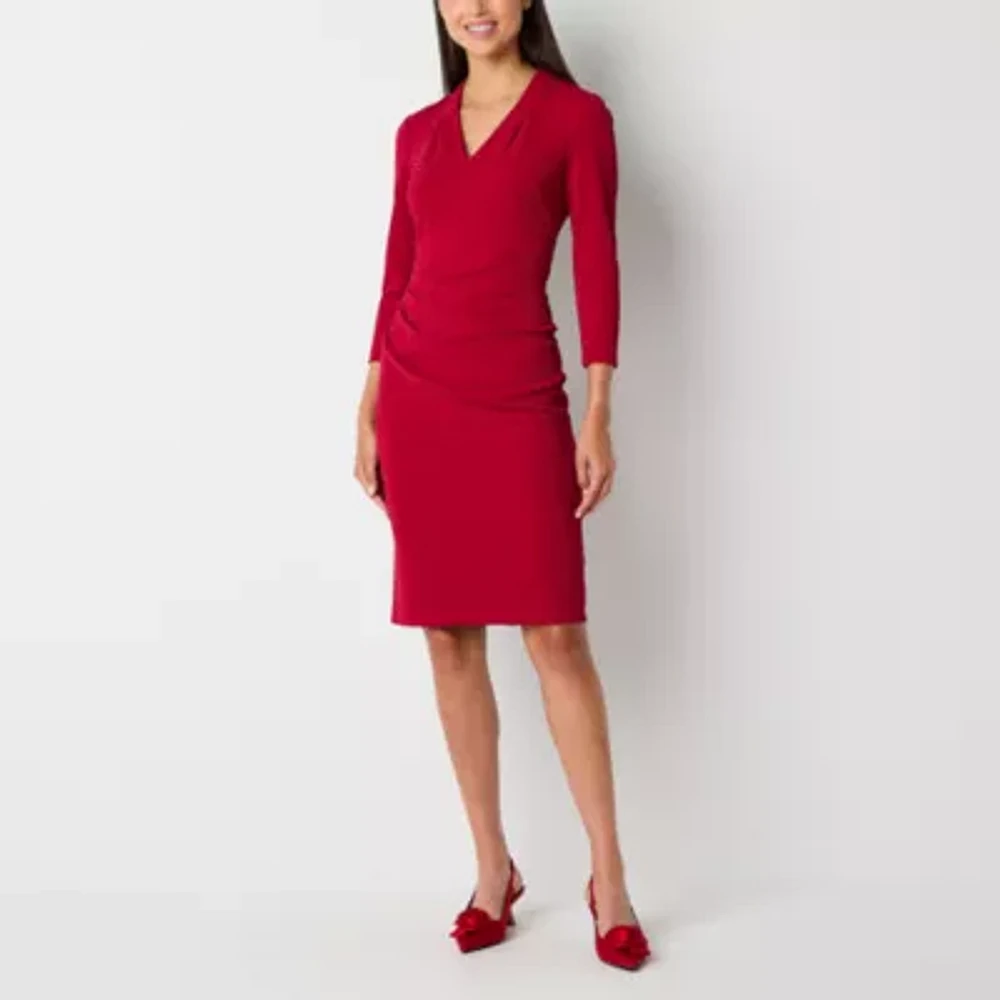 Jessica Howard Womens 3/4 Sleeve Sheath Dress