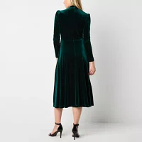 Danny & Nicole Velvet Womens Long Sleeve Midi Fit + Flare Dress