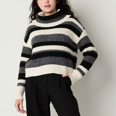 by&by Juniors Womens Cowl Neck Long Sleeve Striped Pullover Sweater