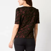 Liz Claiborne Jacquard Womens Square Neck Short Sleeve Blouse