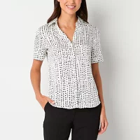 Worthington Womens Short Sleeve Regular Fit Button-Down Shirt