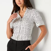 Worthington Womens Short Sleeve Regular Fit Button-Down Shirt