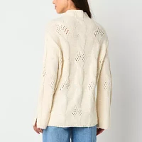 a.n.a Womens Mock Neck Long Sleeve Pointelle Pullover Sweater