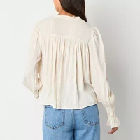 a.n.a Womens Shine Split Tie Neck Long Sleeve Blouse