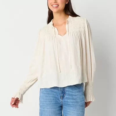 a.n.a Womens Shine Split Tie Neck Long Sleeve Blouse