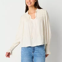 a.n.a Womens Shine Split Tie Neck Long Sleeve Blouse