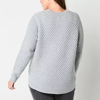 St. John's Bay Plus Womens Crew Neck Long Sleeve Pullover Sweater