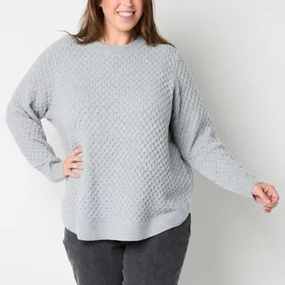 St. John's Bay Plus Womens Crew Neck Long Sleeve Pullover Sweater