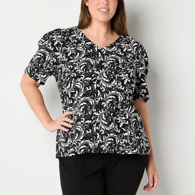 Liz Claiborne Womens V Neck Short Sleeve Peplum Top Plus