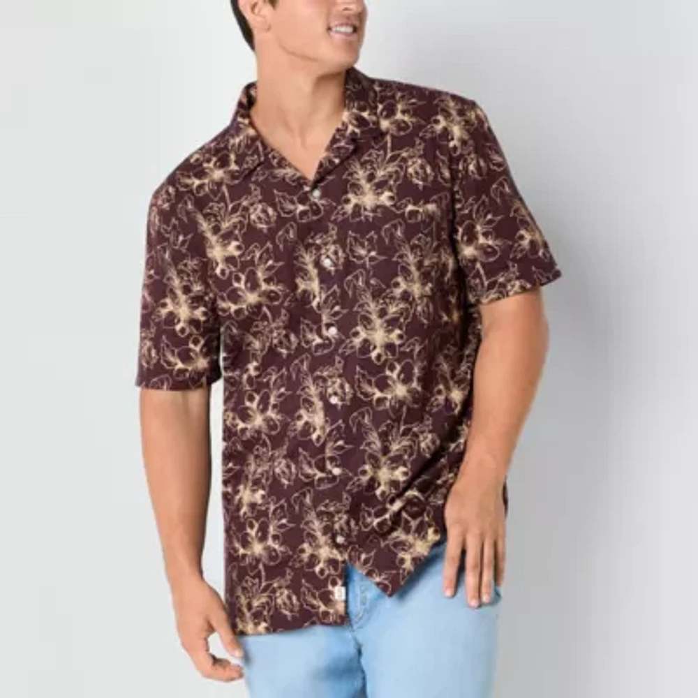 mutual weave Camp Big and Tall Mens Classic Fit Short Sleeve Floral Button-Down Shirt