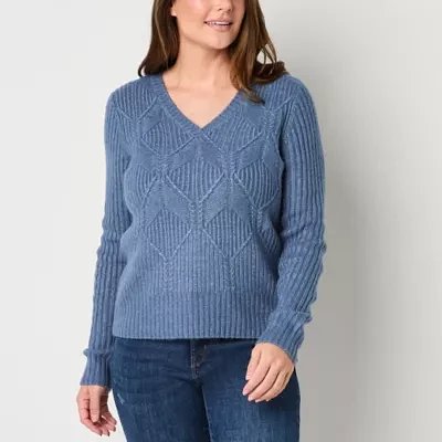 St. John's Bay Womens V Neck Long Sleeve Pullover Sweater