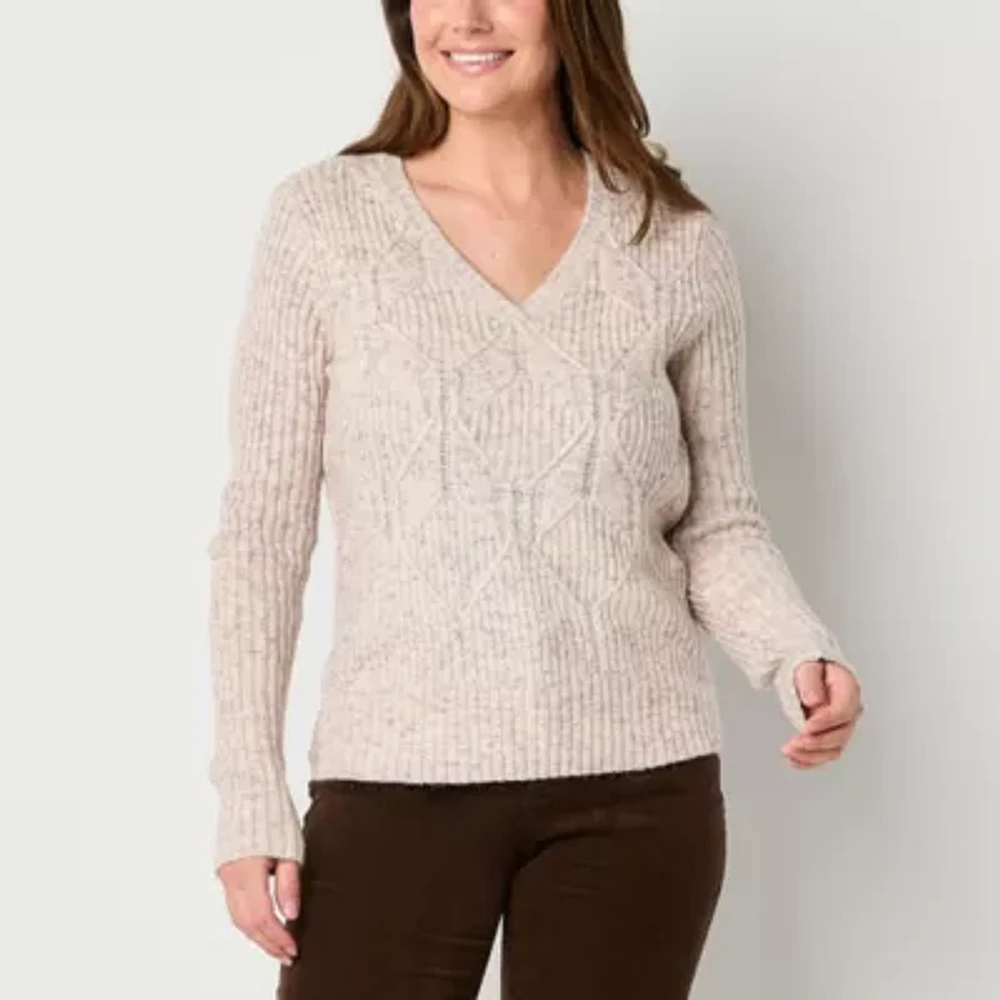 St. John's Bay Womens V Neck Long Sleeve Pullover Sweater