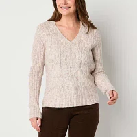 St. John's Bay Womens V Neck Long Sleeve Pullover Sweater