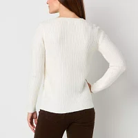 St. John's Bay Womens V Neck Long Sleeve Pullover Sweater