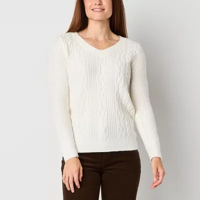 St. John's Bay Womens V Neck Long Sleeve Pullover Sweater